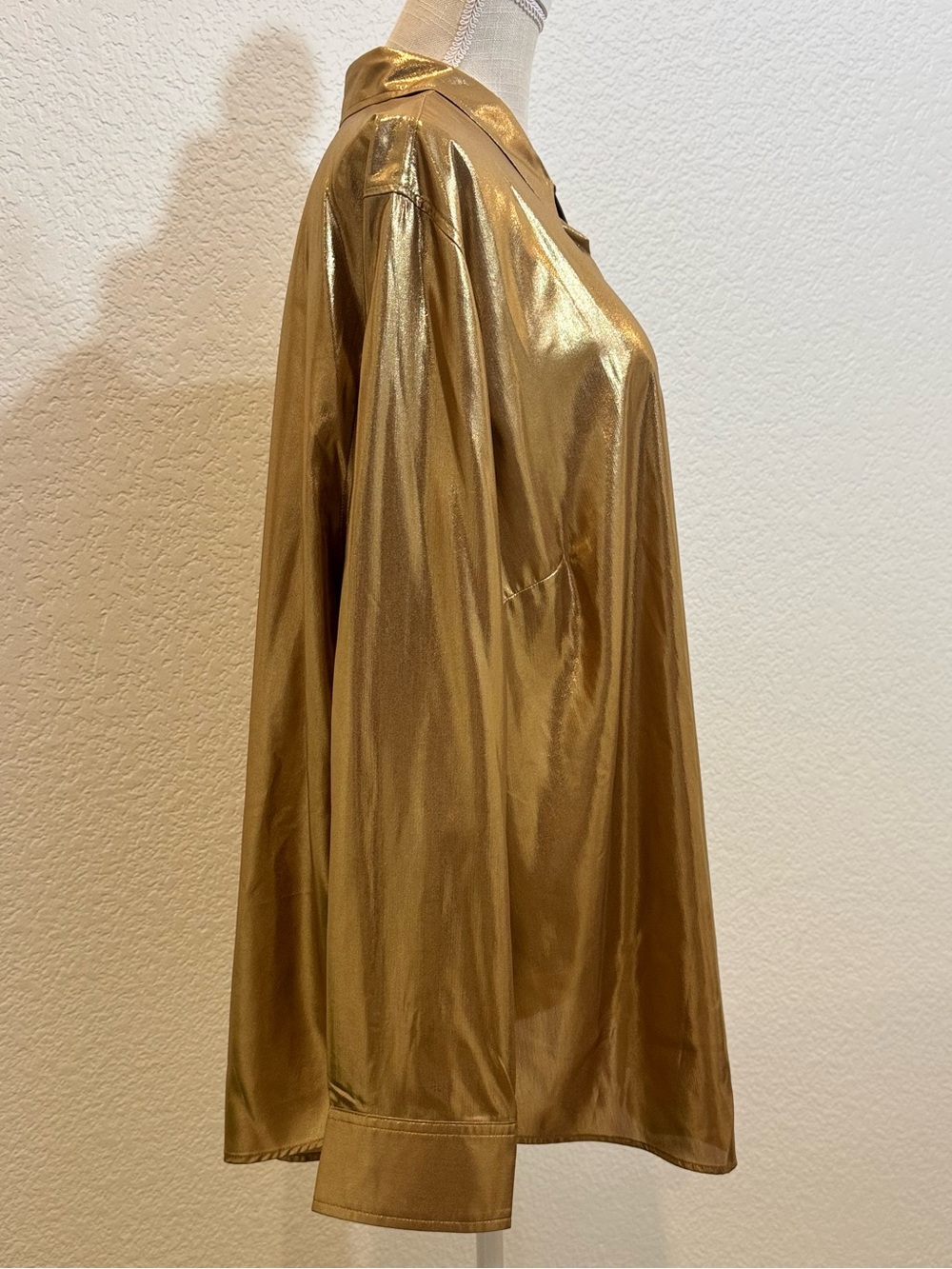 RALPH LAUREN WOMAN Metallic Chifon Point Collar Long Sleeve Gold Blouse. Size 3X - Picture 4 of 9